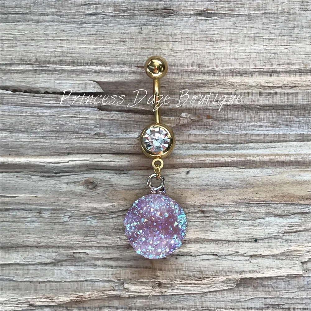 Gold Druzy Belly‎ Button Ring